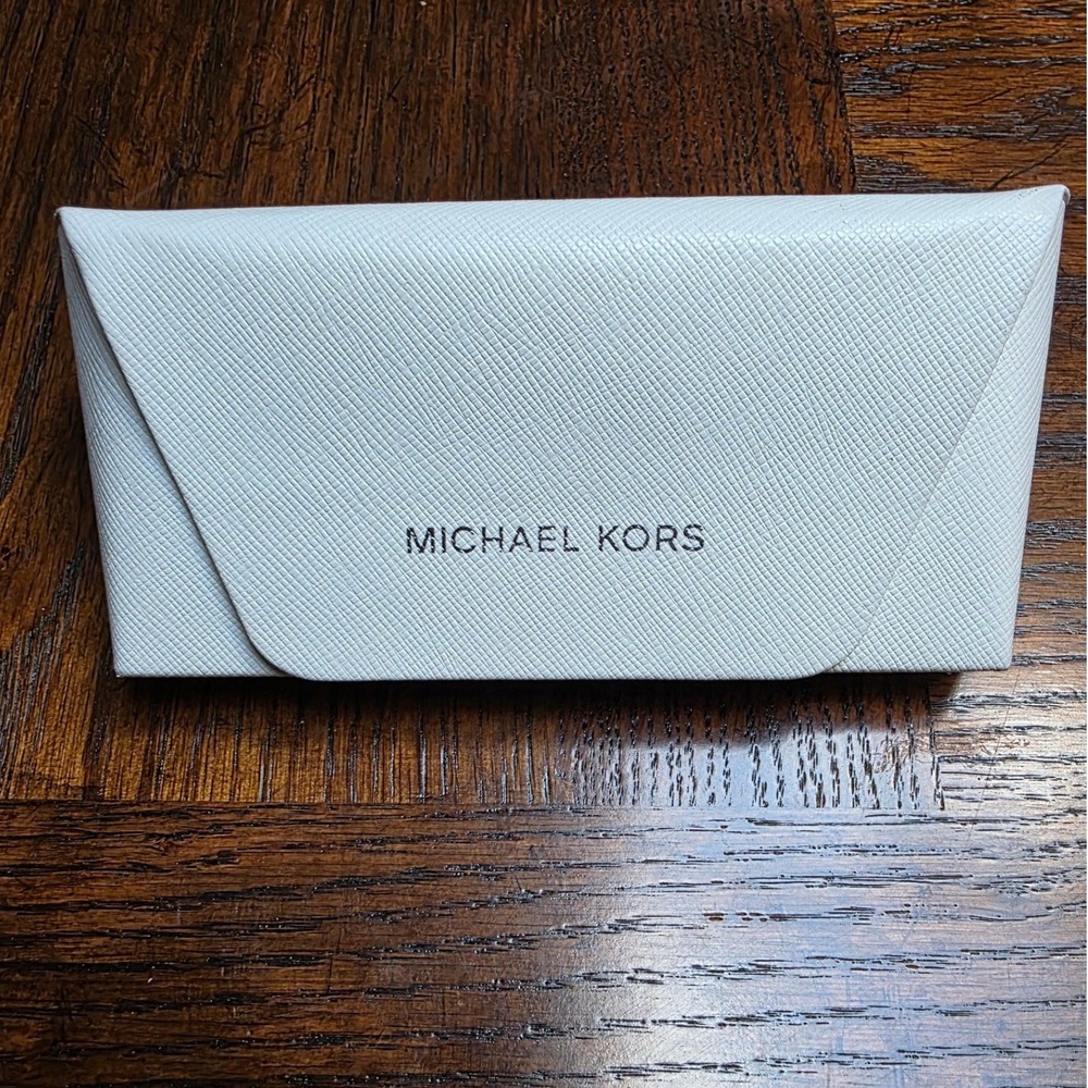 Michael Kors White Saffiano Sunglasses Case Hard Shell with Cleaning Cloth